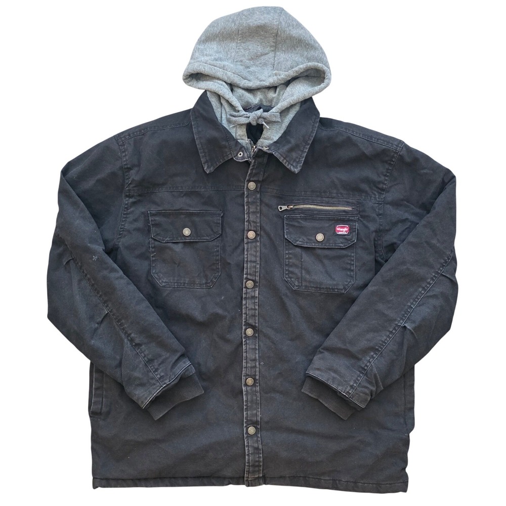 Wrangler Black Hooded Canvas Rugged Workwear Jacket Mens XL